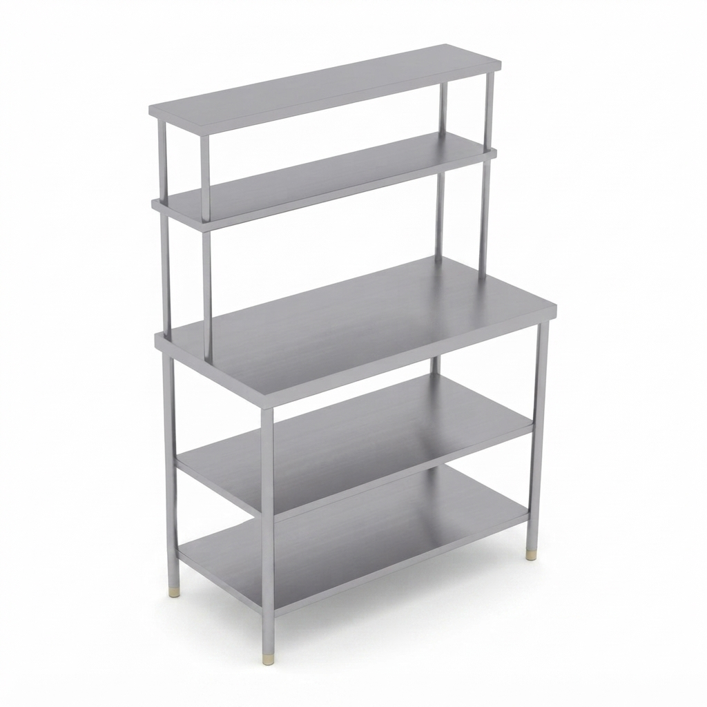 SS Working Table with 2 Under Shelves &amp; 2 Overhead Shelves (2US &amp; 2OHS)